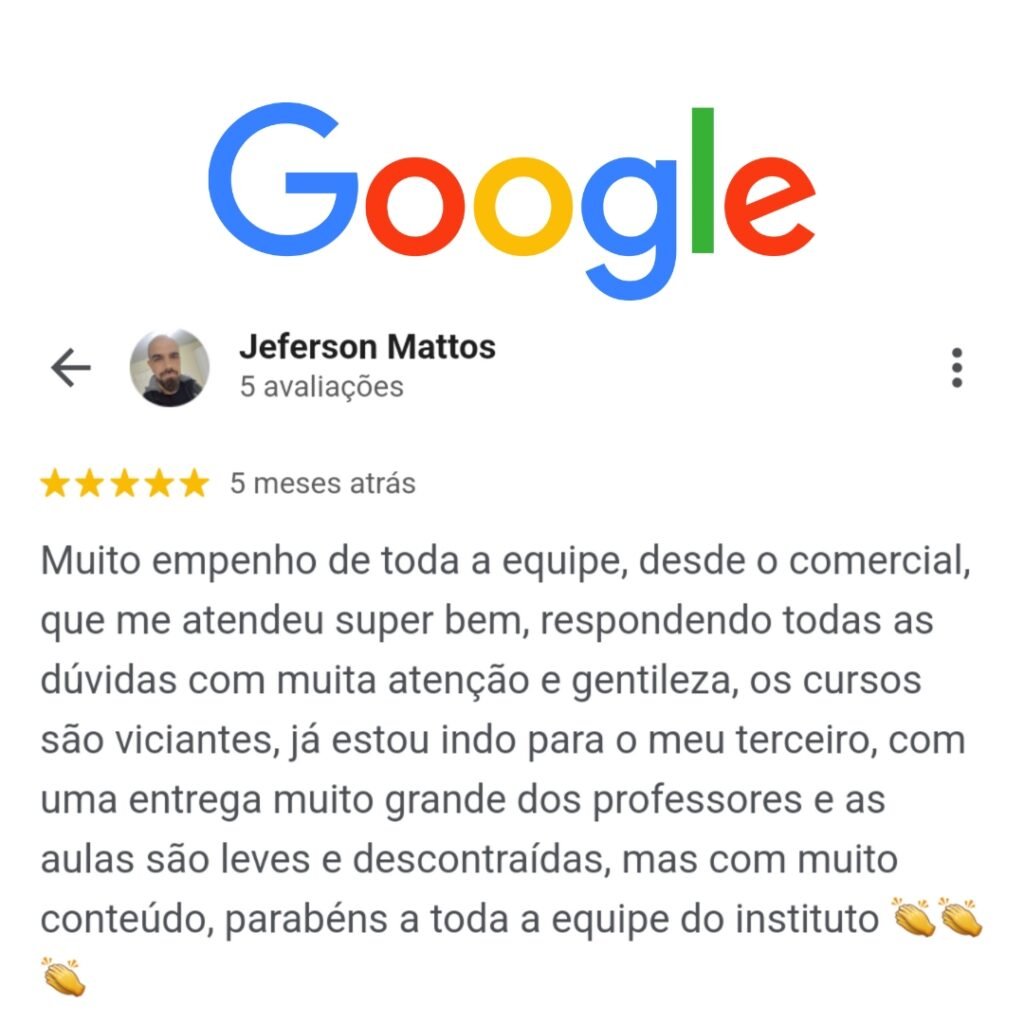 Avaliação 5 estrelas de aluno no Google