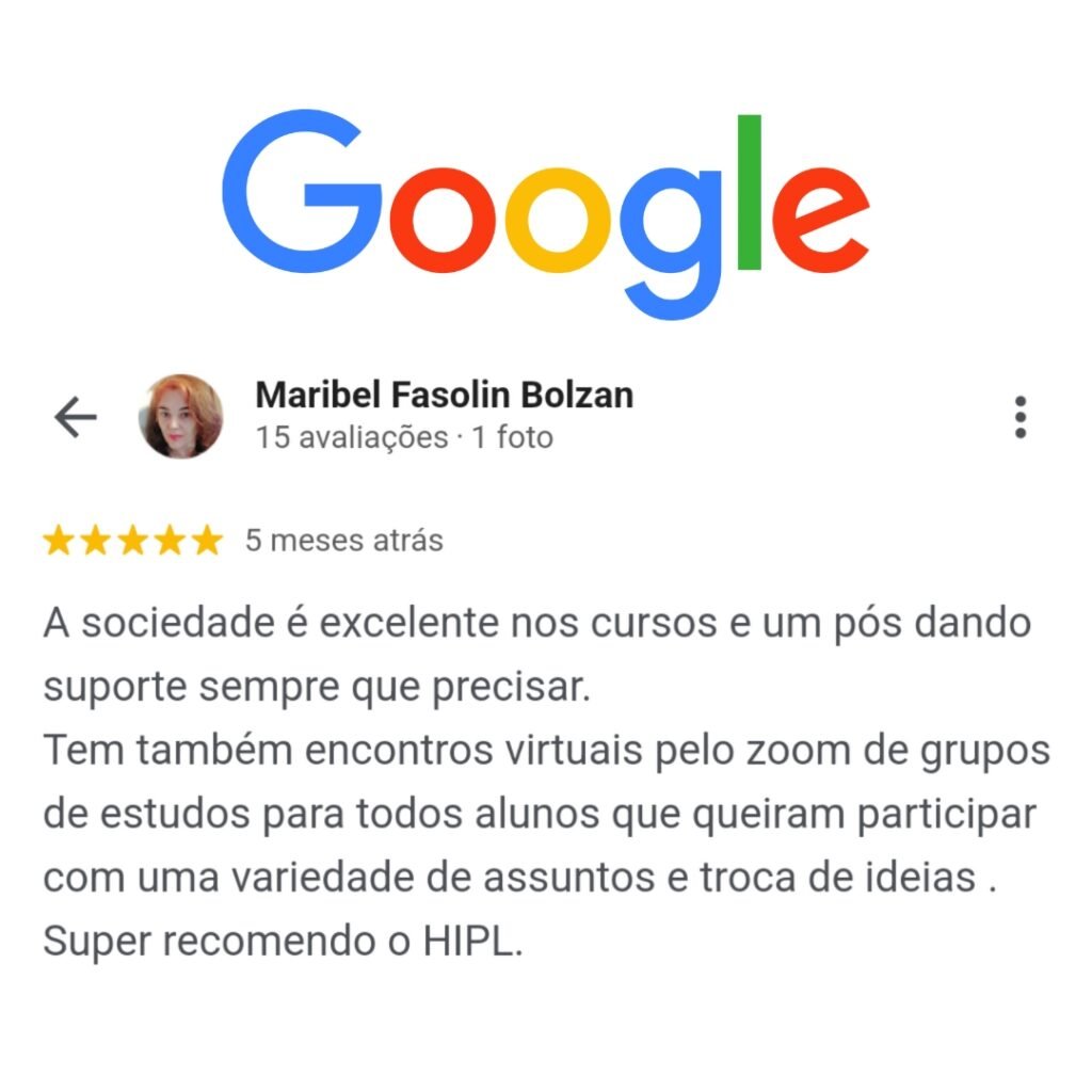 Avaliação 5 estrelas de aluna no Google