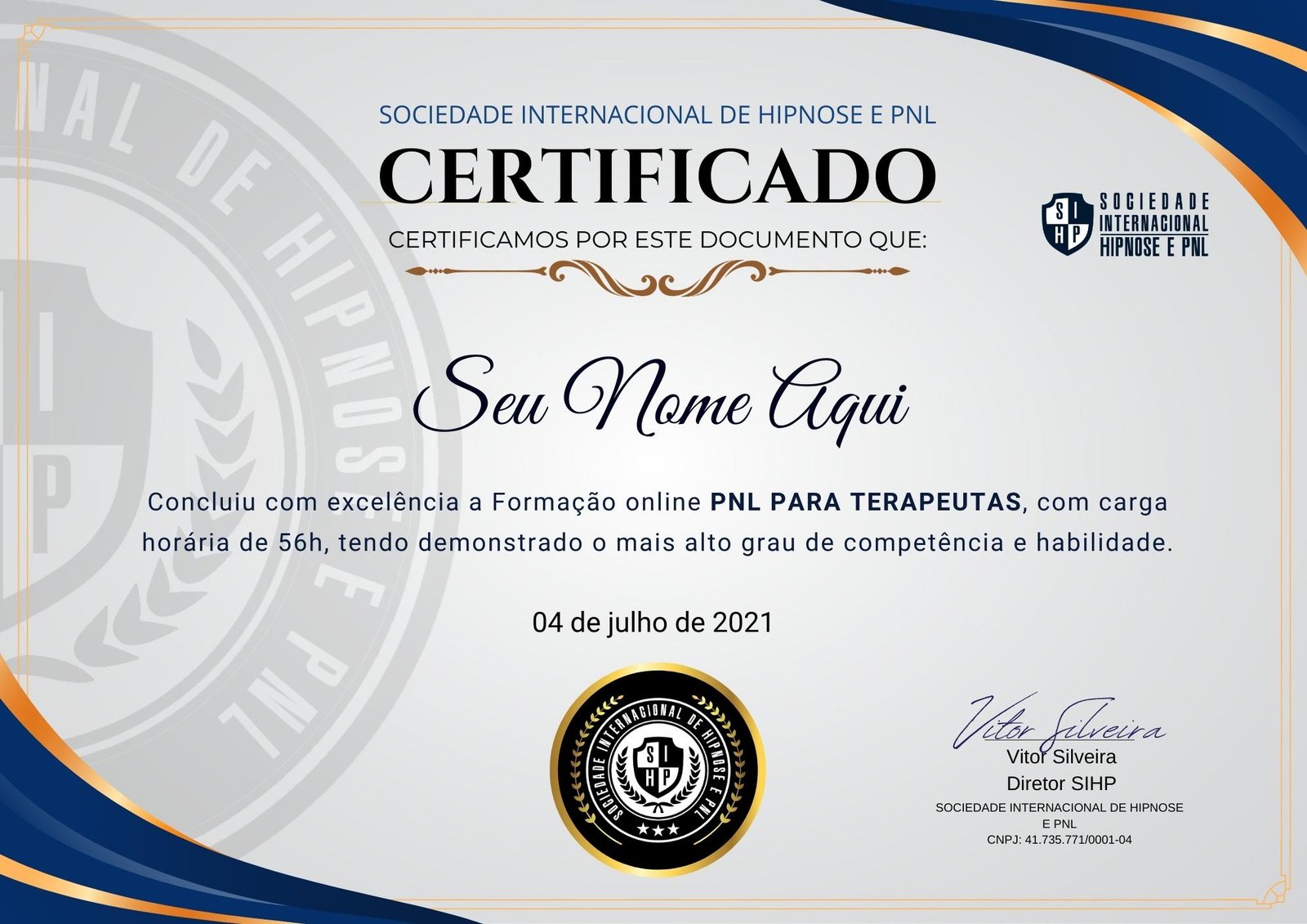 Certificado da Formação PNL para Terapeutas